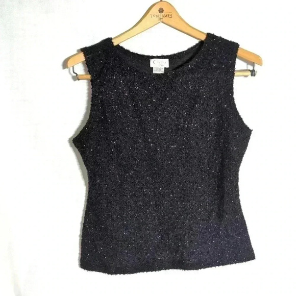 Cinema Etoile Tops - Cinema Etoile Women's sparkle black sleeveless top sz L